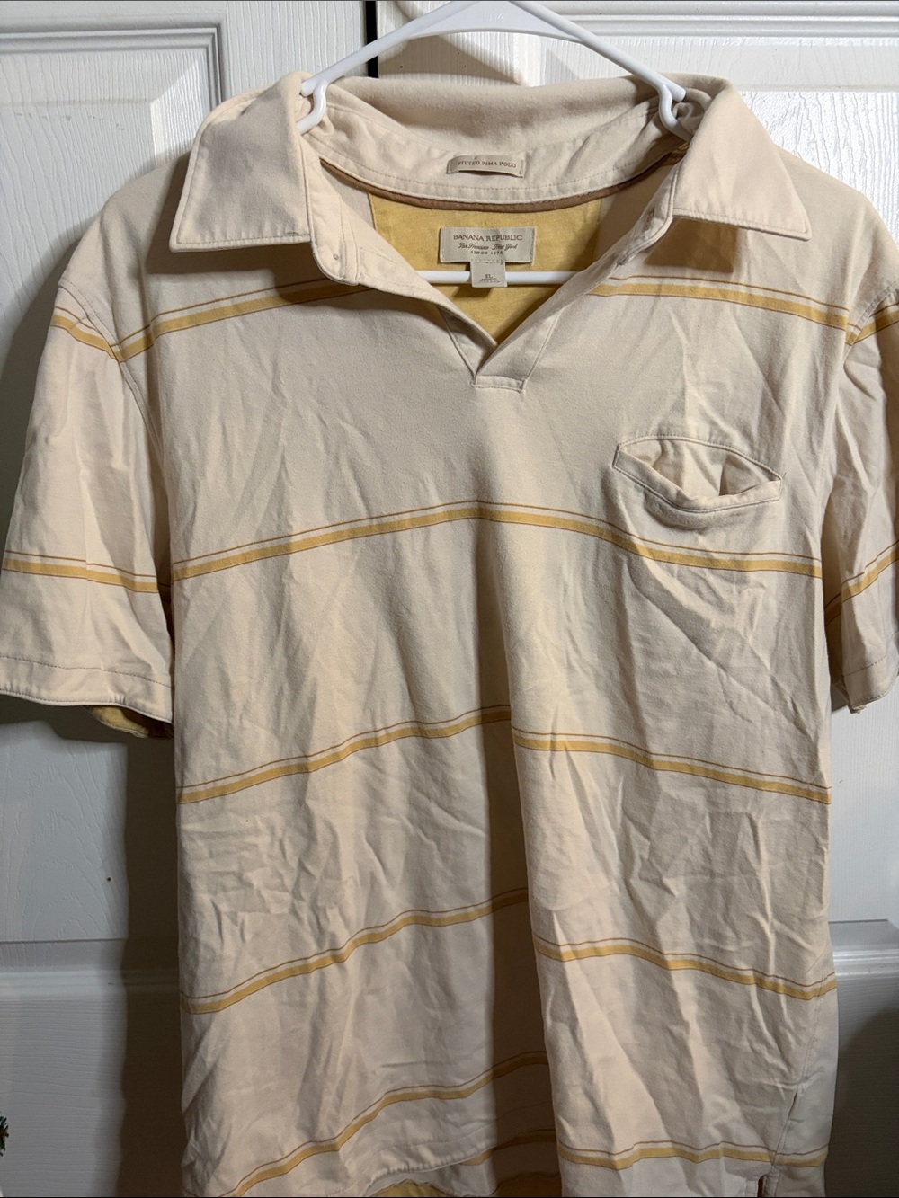 Banana Republic Cream Polo with Yellow Stripes